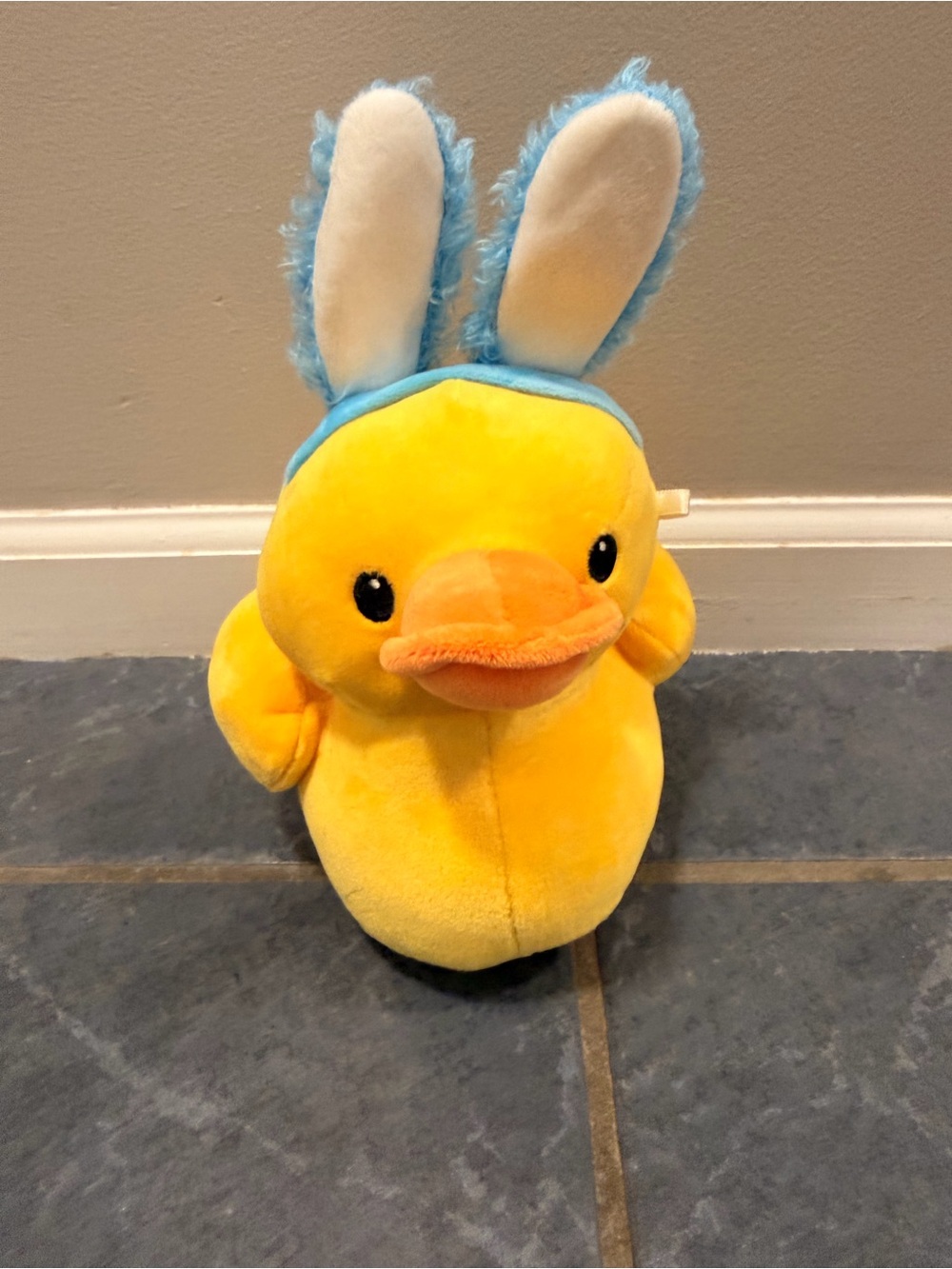 Yellow Plush Duck with Blue Bunny Ears - NWOT